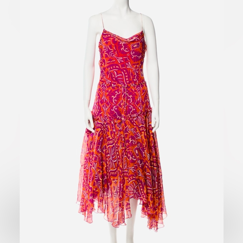 NWOT Diane Von Furstenberg 100% silk Red Midi Dress Sz 6 Medium